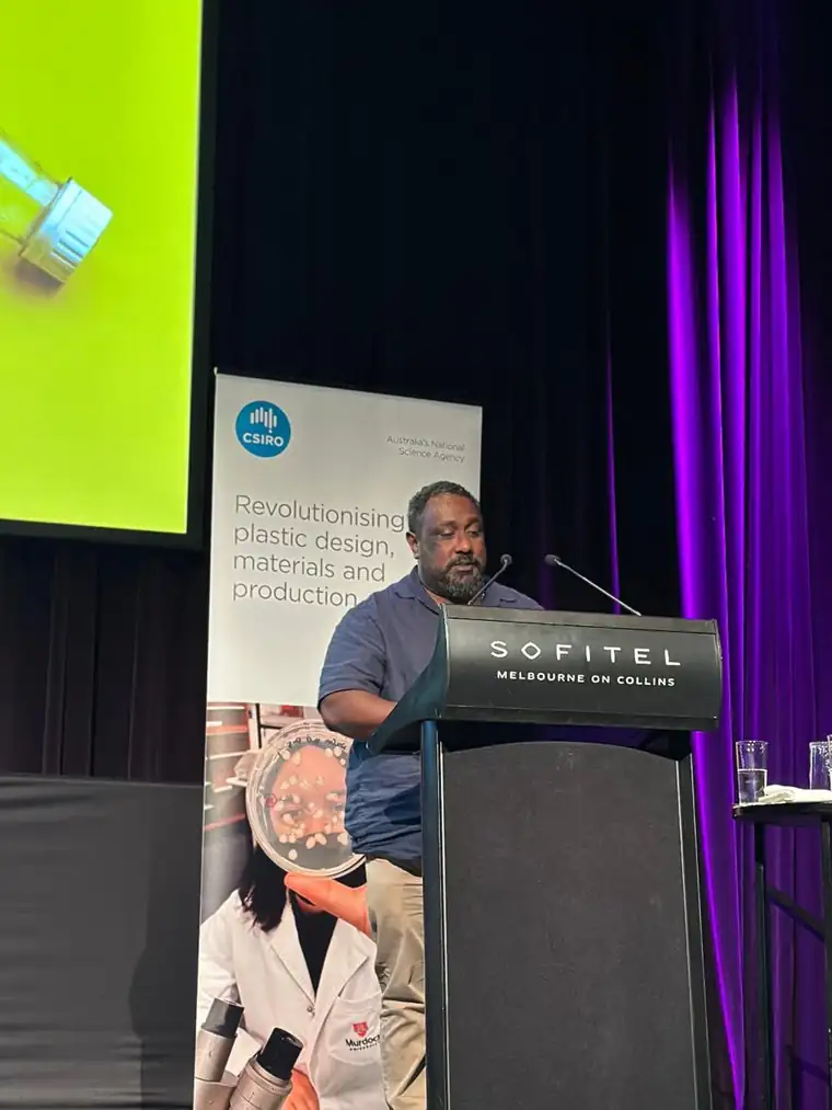 Edmund Tamwoy presenting at a CSIRO session on plastic design and production.